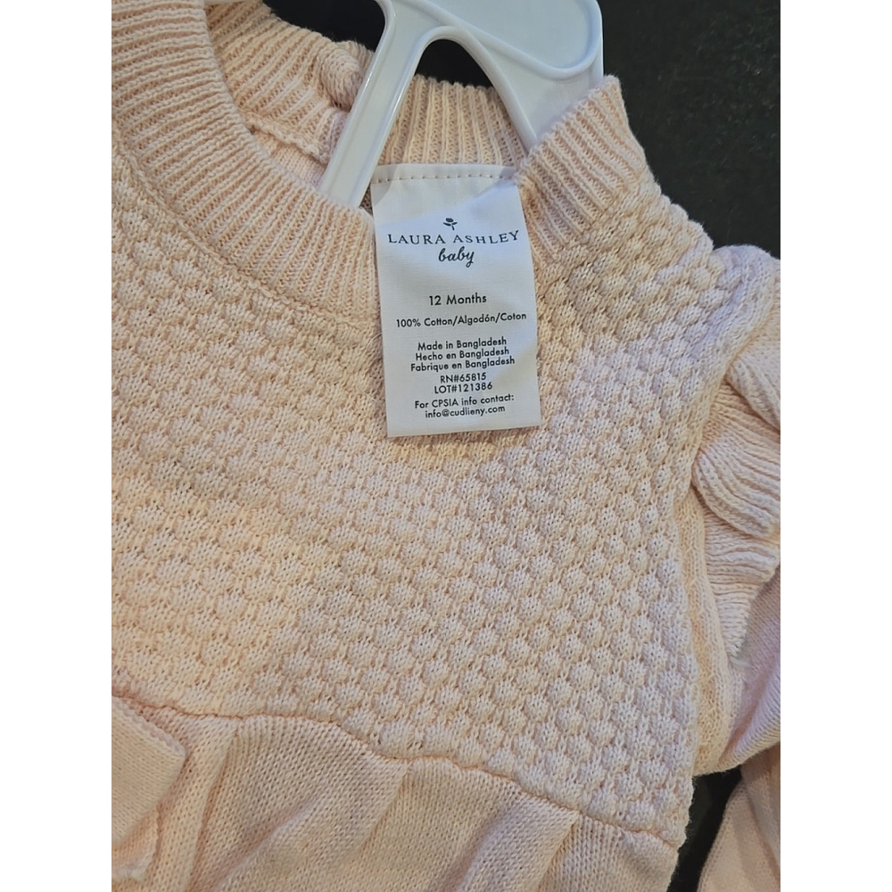 Laura Ashley Baby 2 Piece Light Pink Sweater And White Leggings Set 12 Mo. (D47) - Picture 7 of 9